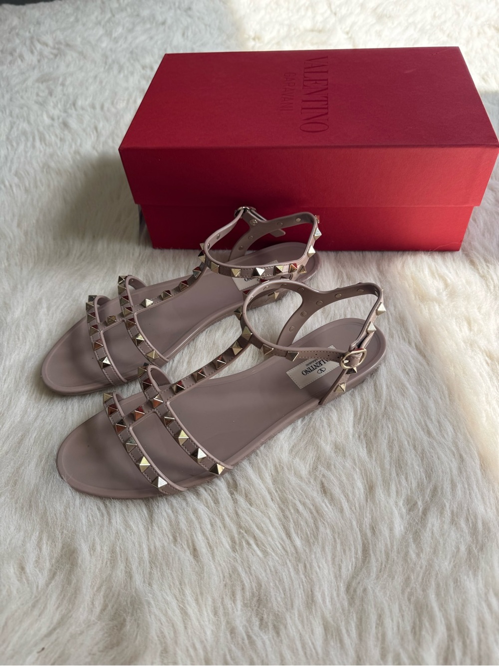 Valentino Garavani Blush Pink Rockstud Gladiator Sandals